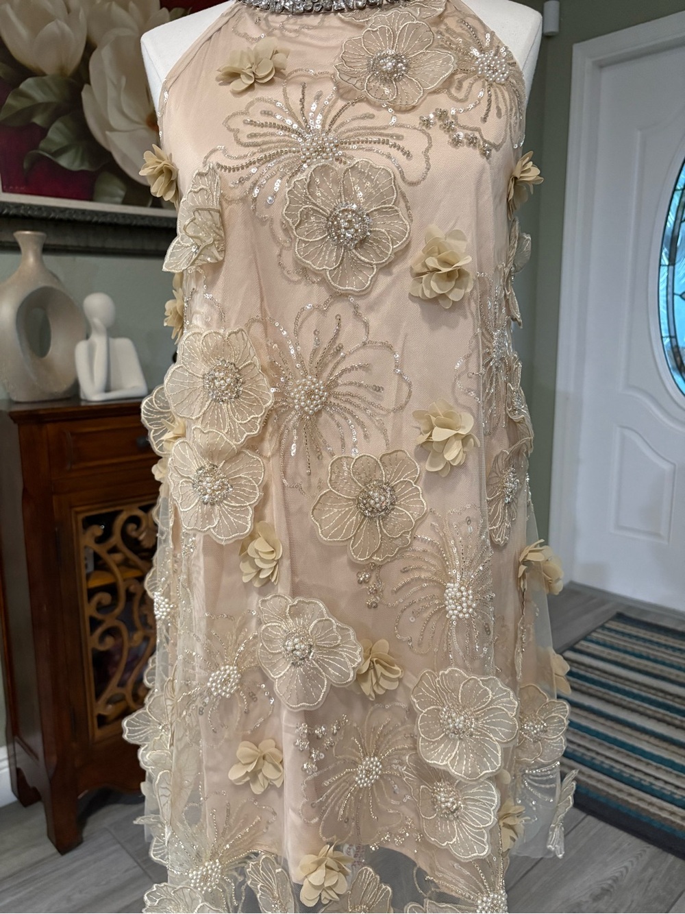 Rich Radi QS Embellished Halter Mini in Champagne - Picture 3 of 15